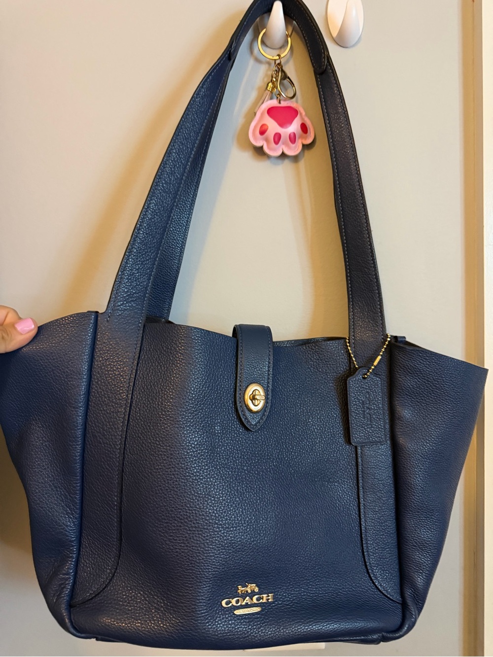 Coach Navy Pebbled Leather Tote with Gold Hardware